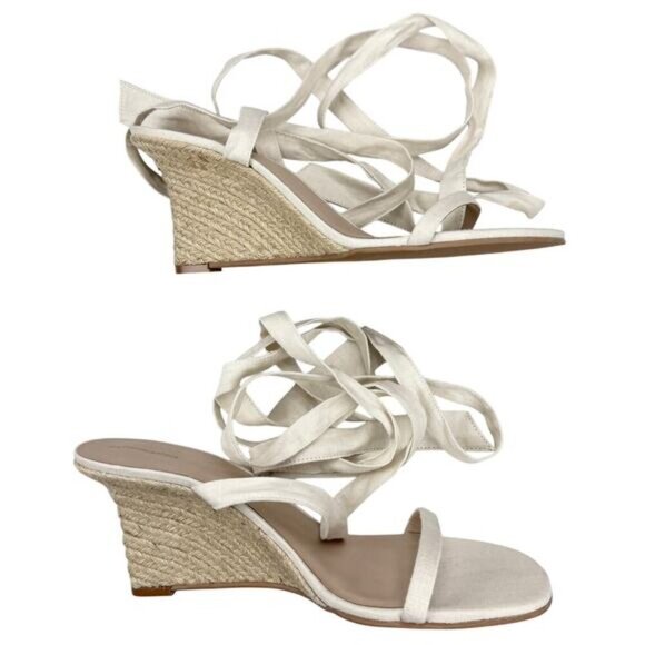 REFORMATION Alessa Lace-Up Linen Espadrilles Sz 10 Cream White - Picture 10 of 14